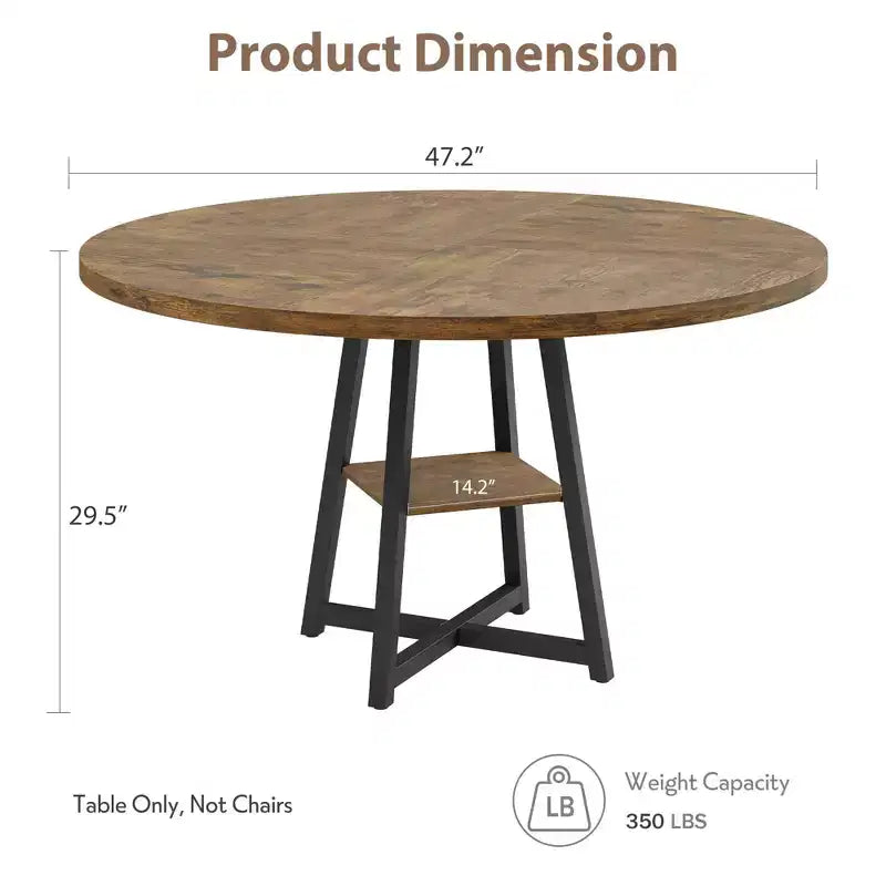 Tavolo da pranzo rotondo da 47 pollici per 4 persone - Tavolo da cucina in stile moderno-rustico con gambe in metallo, tavolo da pranzo circolare in legno per sala da pranzo, cucina, soggiorno
