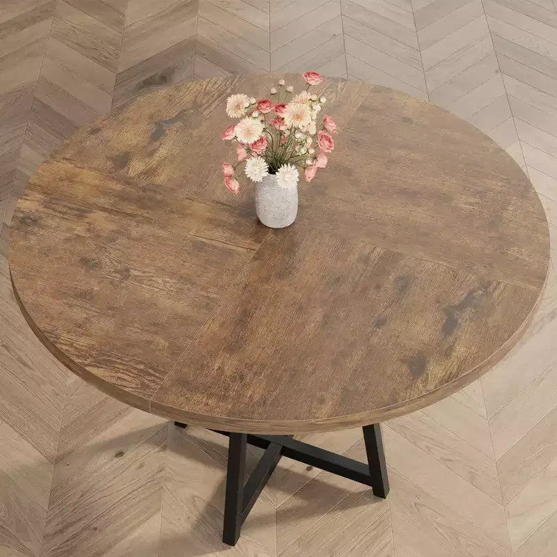 Tavolo da pranzo rotondo da 47 pollici per 4 persone - Tavolo da cucina in stile moderno-rustico con gambe in metallo, tavolo da pranzo circolare in legno per sala da pranzo, cucina, soggiorno