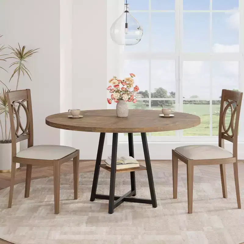Tavolo da pranzo rotondo da 47 pollici per 4 persone - Tavolo da cucina in stile moderno-rustico con gambe in metallo, tavolo da pranzo circolare in legno per sala da pranzo, cucina, soggiorno