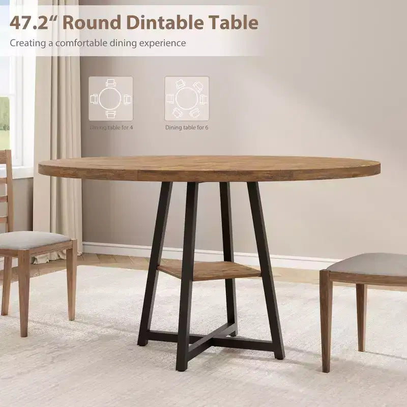 Tavolo da pranzo rotondo da 47 pollici per 4 persone - Tavolo da cucina in stile moderno-rustico con gambe in metallo, tavolo da pranzo circolare in legno per sala da pranzo, cucina, soggiorno