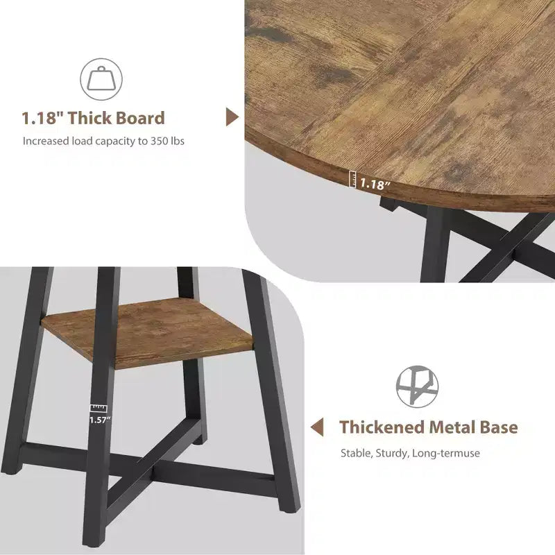 Tavolo da pranzo rotondo da 47 pollici per 4 persone - Tavolo da cucina in stile moderno-rustico con gambe in metallo, tavolo da pranzo circolare in legno per sala da pranzo, cucina, soggiorno