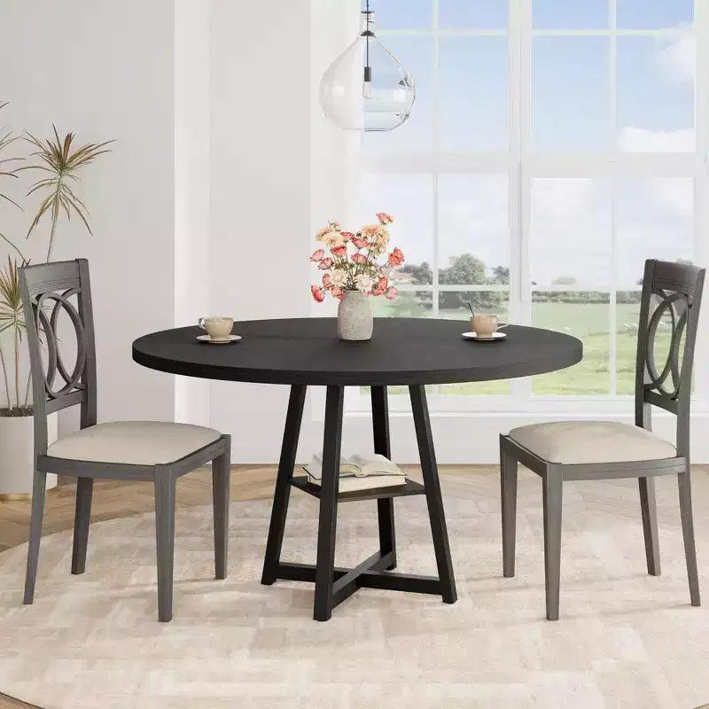 Tavolo da pranzo rotondo da 47 pollici per 4 persone - Tavolo da cucina in stile moderno-rustico con gambe in metallo, tavolo da pranzo circolare in legno per sala da pranzo, cucina, soggiorno