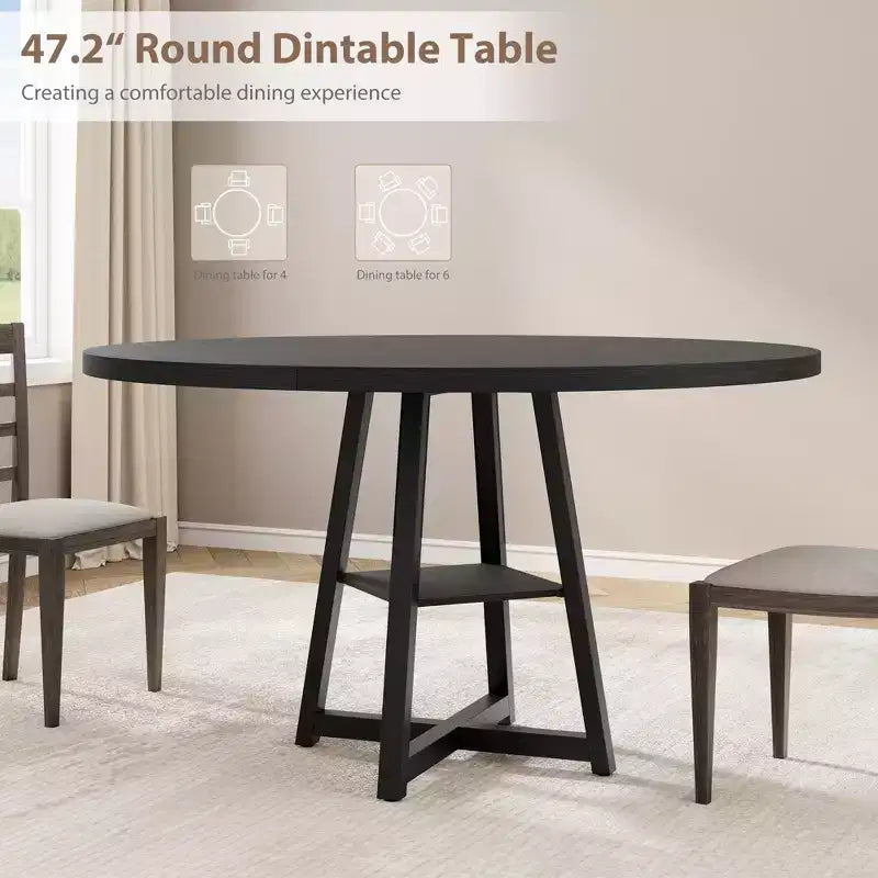 Tavolo da pranzo rotondo da 47 pollici per 4 persone - Tavolo da cucina in stile moderno-rustico con gambe in metallo, tavolo da pranzo circolare in legno per sala da pranzo, cucina, soggiorno