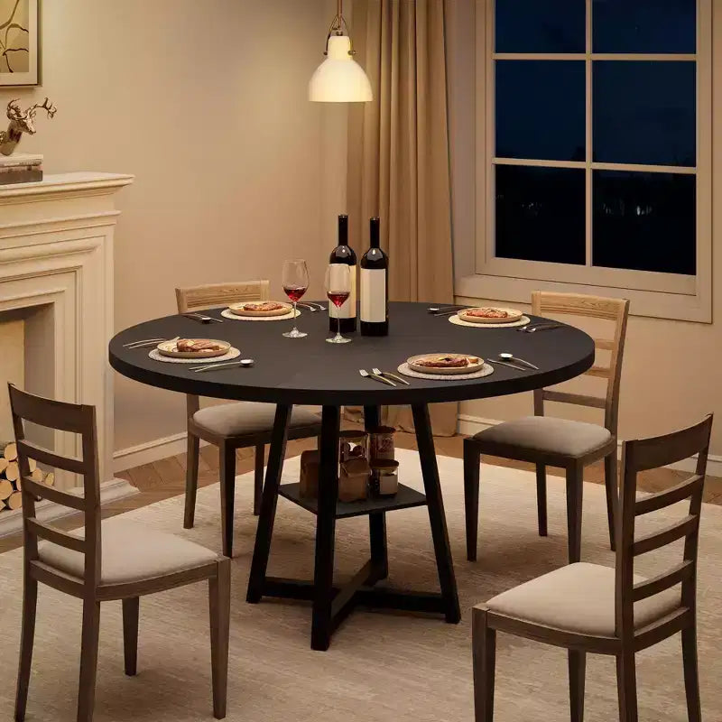Tavolo da pranzo rotondo da 47 pollici per 4 persone - Tavolo da cucina in stile moderno-rustico con gambe in metallo, tavolo da pranzo circolare in legno per sala da pranzo, cucina, soggiorno