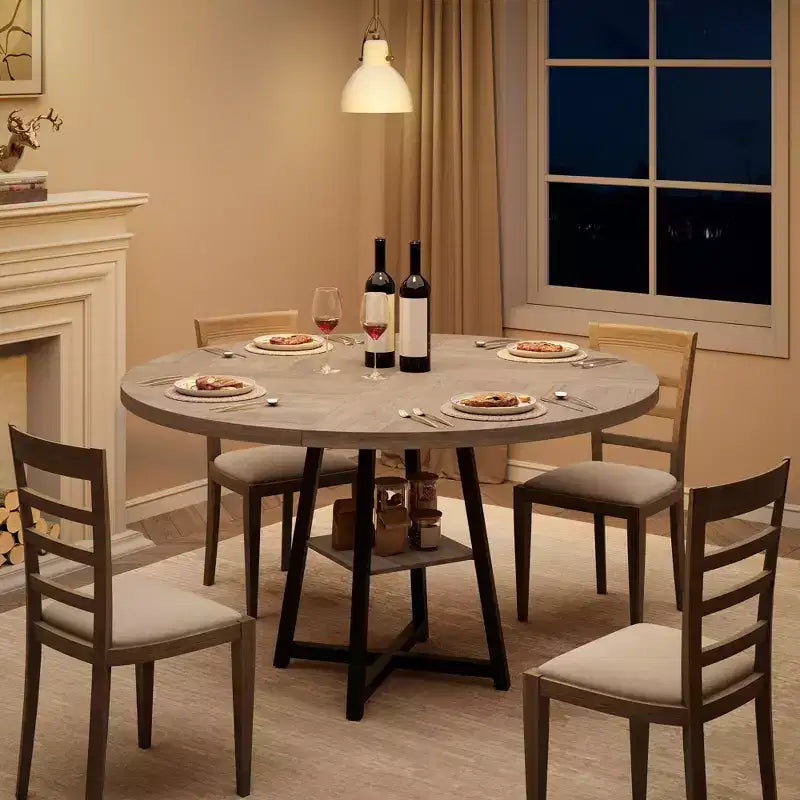 47 Round Dining Table for 4 - Modern Farmhouse Kitchen Table with Metal Legs, Circle Wood Dinner Table for Dining Room, Kitchen, Living Room