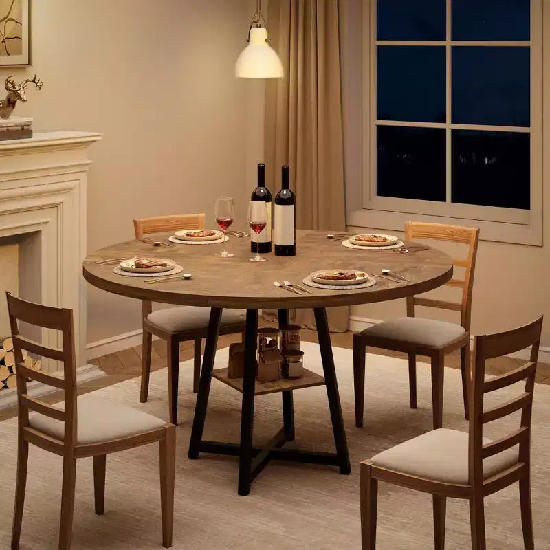 Tavolo da pranzo rotondo da 47 pollici per 4 persone - Tavolo da cucina in stile moderno-rustico con gambe in metallo, tavolo da pranzo circolare in legno per sala da pranzo, cucina, soggiorno
