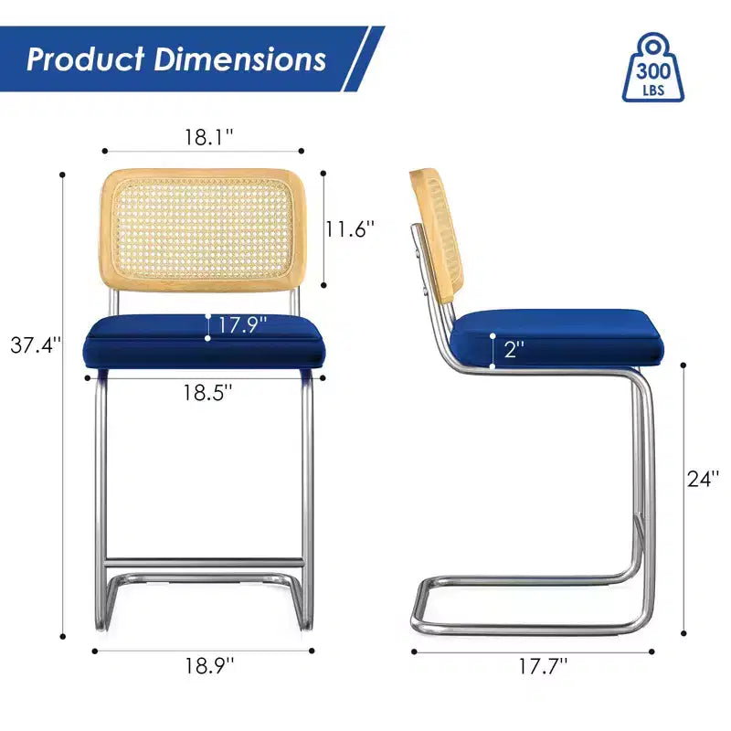 Okak Sgabelli da bancone da 24 pollici, set da 2, sgabelli da bar rivestiti in pelle PU con schienale in rattan naturale, sedie da bar moderne senza braccioli per isola cucina