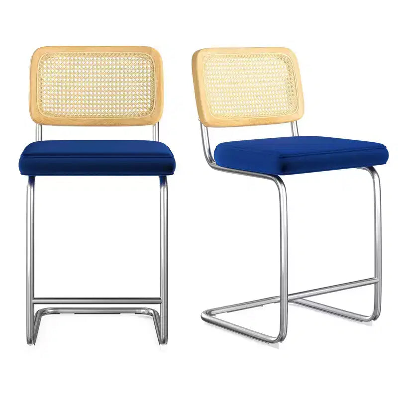 Okak Sgabelli da bancone da 24 pollici, set da 2, sgabelli da bar rivestiti in pelle PU con schienale in rattan naturale, sedie da bar moderne senza braccioli per isola cucina