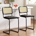 Okak 24 Inch Counter Stools Set of 2, Upholstered PU Leather Barstools with Natural Rattan Back, Modern Armless Bar Chairs for Kitchen Island
