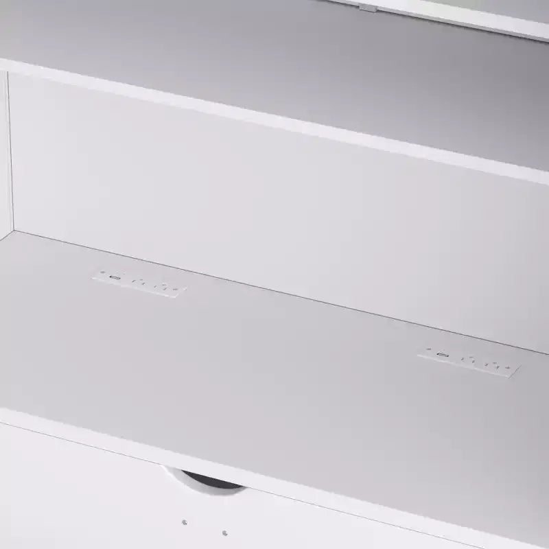 Dispensa Alta da Cucina con Prese di Corrente, Grande Credenza Autoportante con Supporto per Microonde, Cassetti, Scaffali, Portabottiglie e Ante con Ripiani