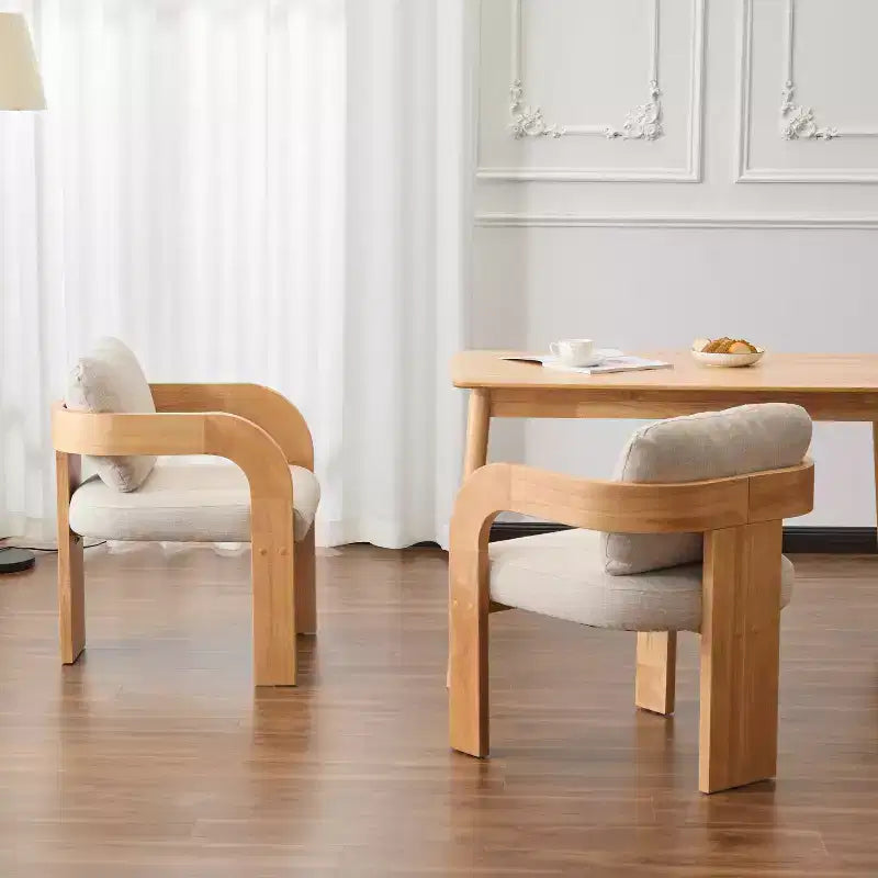 Set of 2 Boucle Armchairs with Pillow Back and Rubberwood Frame