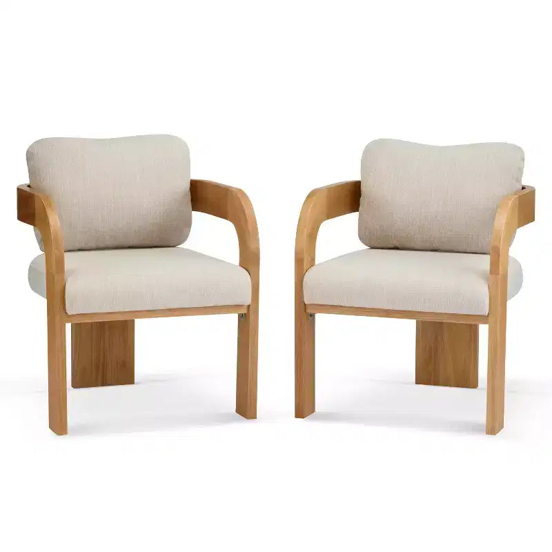 Set of 2 Boucle Armchairs with Pillow Back and Rubberwood Frame
