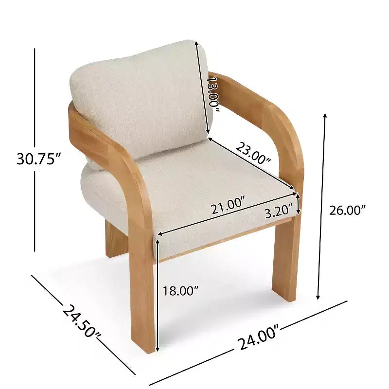 Set of 2 Boucle Armchairs with Pillow Back and Rubberwood Frame