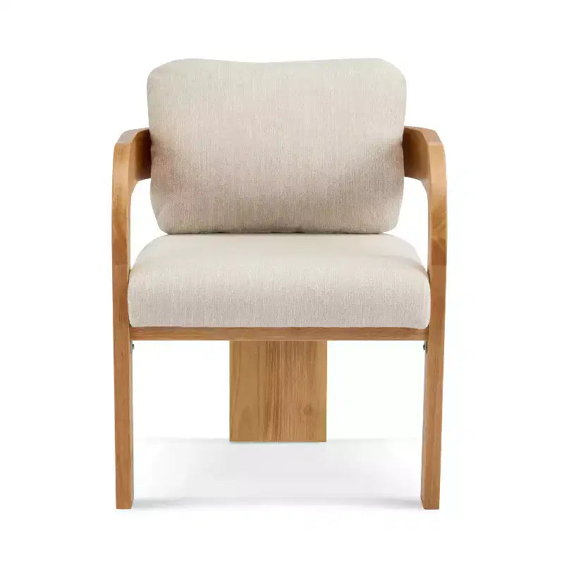 Set of 2 Boucle Armchairs with Pillow Back and Rubberwood Frame