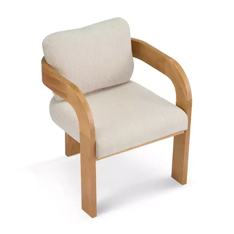 Set of 2 Boucle Armchairs with Pillow Back and Rubberwood Frame