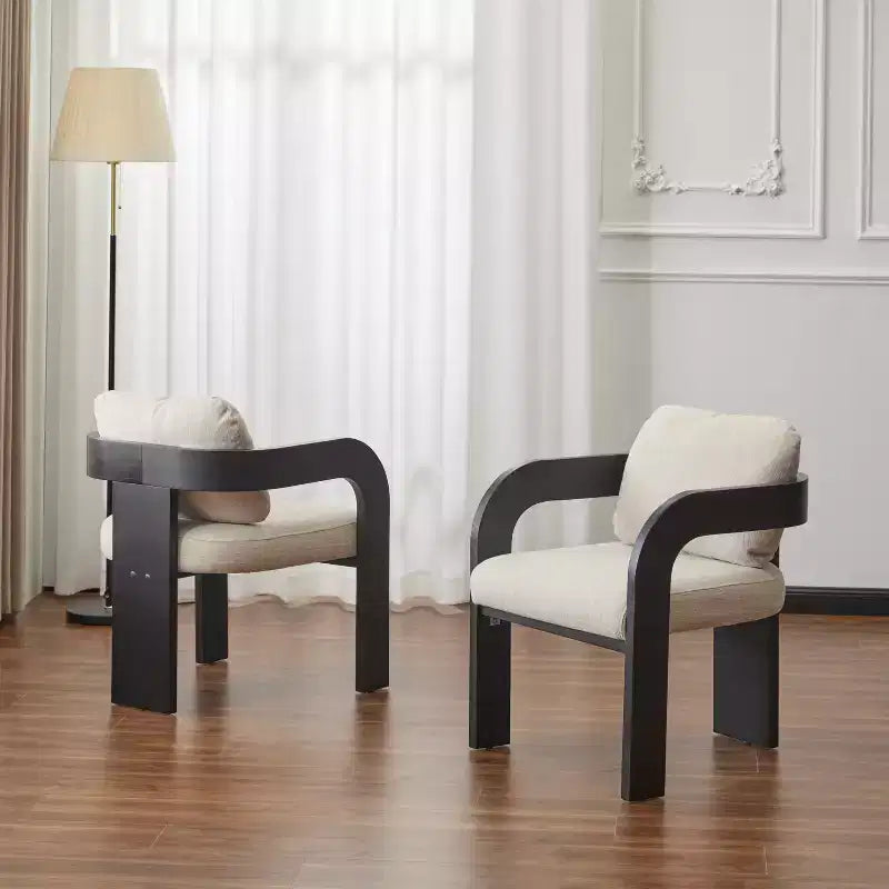 Set of 2 Boucle Armchairs with Pillow Back and Rubberwood Frame