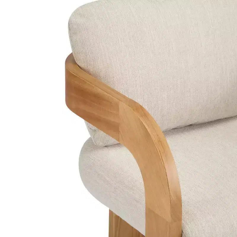 Set of 2 Boucle Armchairs with Pillow Back and Rubberwood Frame