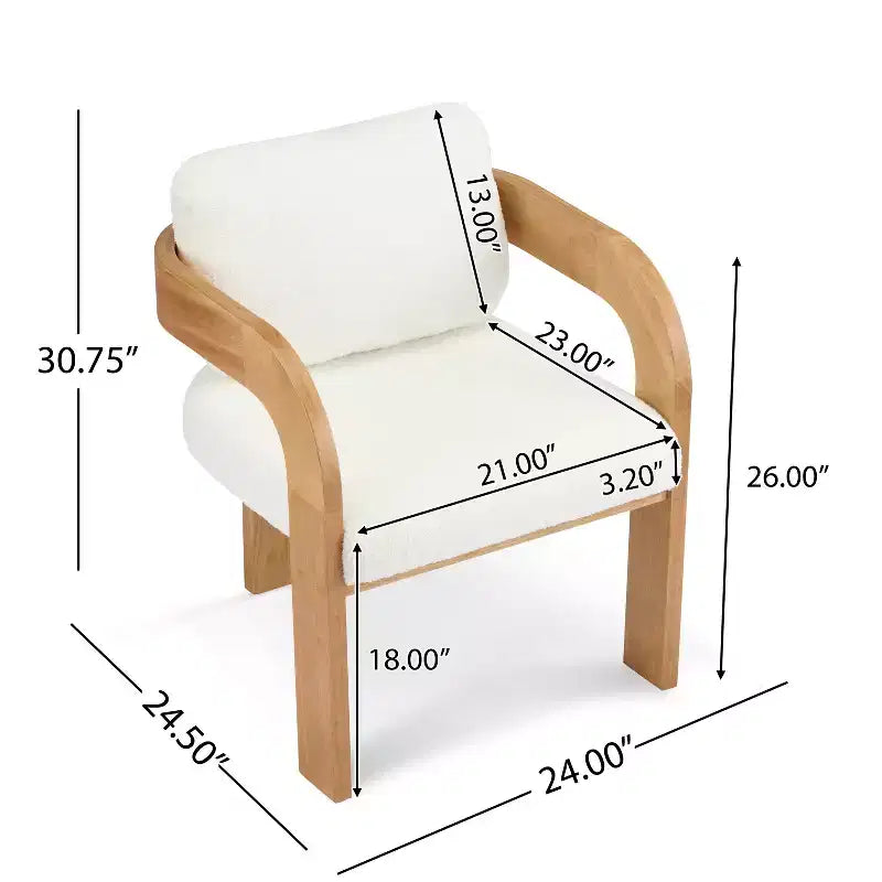 Set of 2 Boucle Armchairs with Pillow Back and Rubberwood Frame