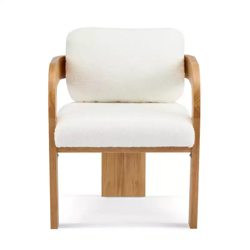 Set of 2 Boucle Armchairs with Pillow Back and Rubberwood Frame