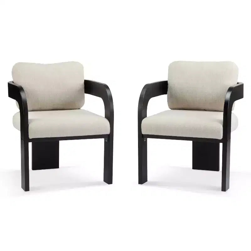 Set of 2 Boucle Armchairs with Pillow Back and Rubberwood Frame