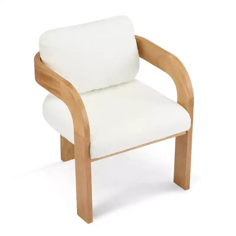 Set of 2 Boucle Armchairs with Pillow Back and Rubberwood Frame