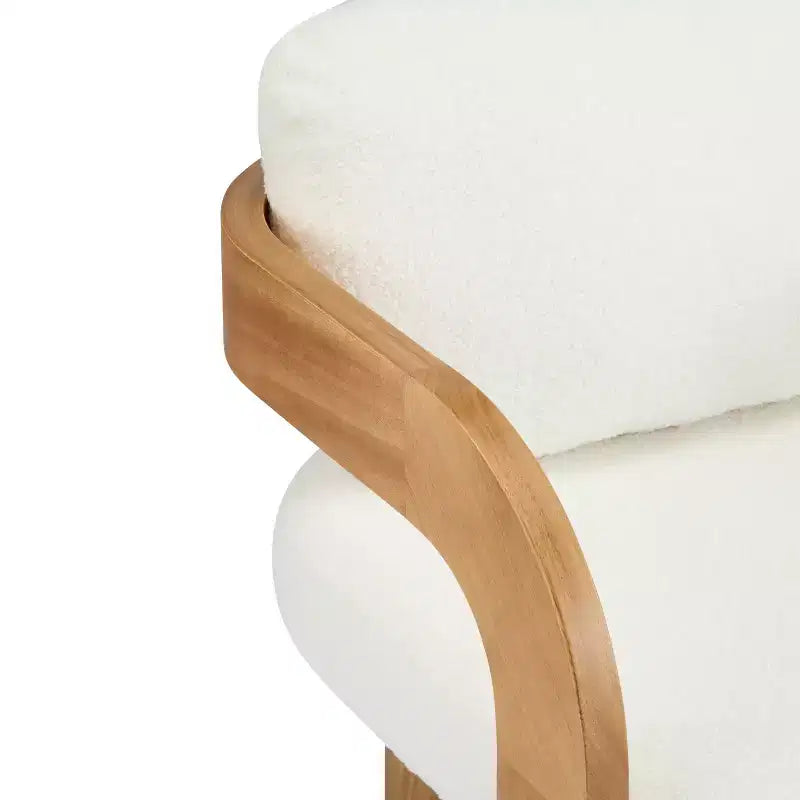 Set of 2 Boucle Armchairs with Pillow Back and Rubberwood Frame