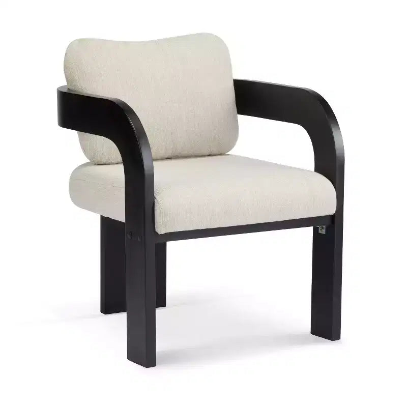 Set of 2 Boucle Armchairs with Pillow Back and Rubberwood Frame