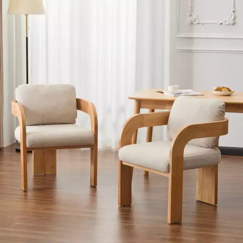 Set of 2 Boucle Armchairs with Pillow Back and Rubberwood Frame