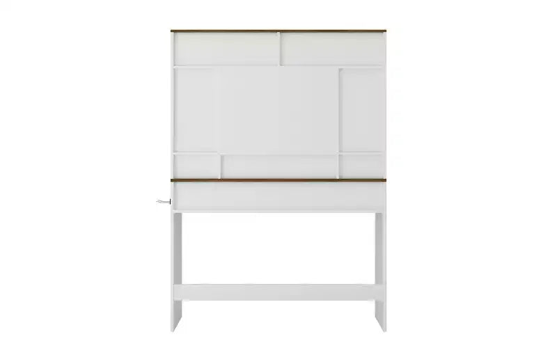 43-Inch Farmhouse Makeup Vanity Desk with Lighted Mirror, Organized Storage, Hair Dryer Holder for Bedroom, Natural Finish