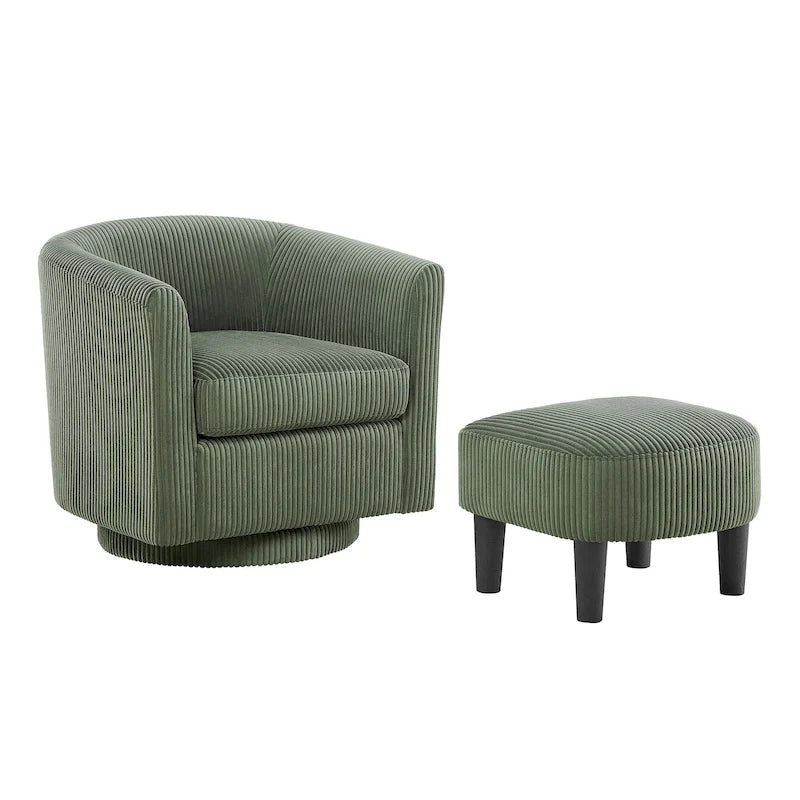 Poltrona imbottita girevole a 360° verde 26.38 con pouf