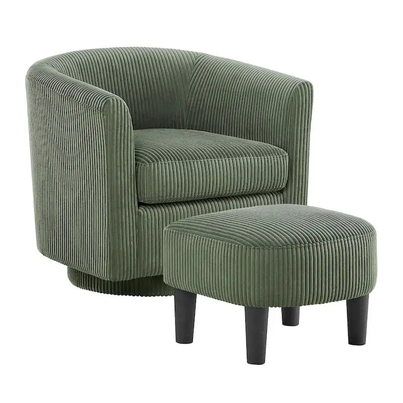 Poltrona imbottita girevole a 360° verde 26.38 con pouf