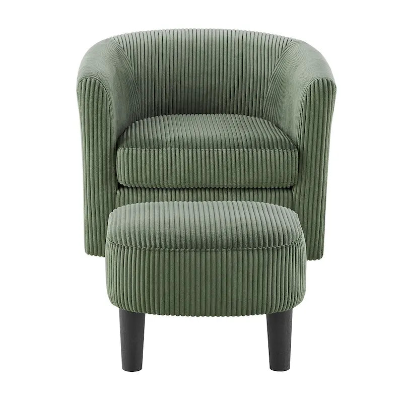 Poltrona imbottita girevole a 360° verde 26.38 con pouf