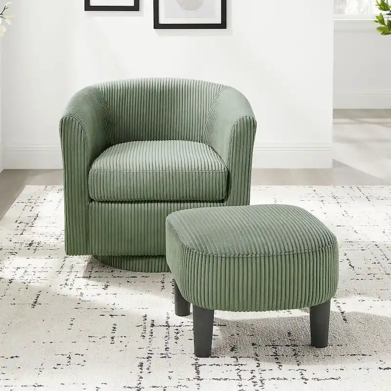 Poltrona imbottita girevole a 360° verde 26.38 con pouf