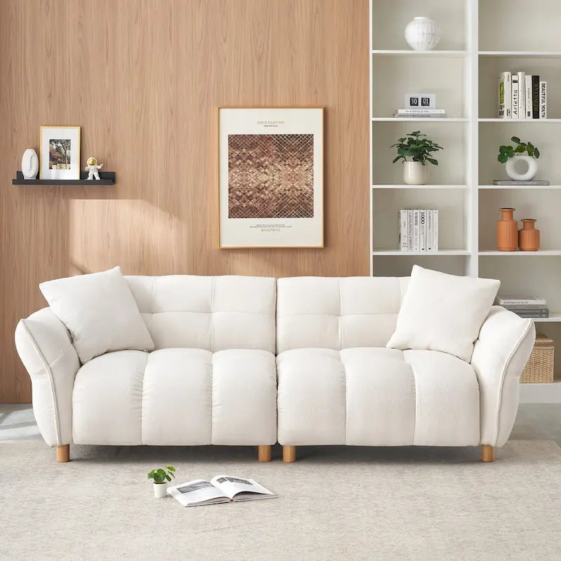 Beige 93.7 Teddy Fabric 3-seater Sofa with Matching Pillows