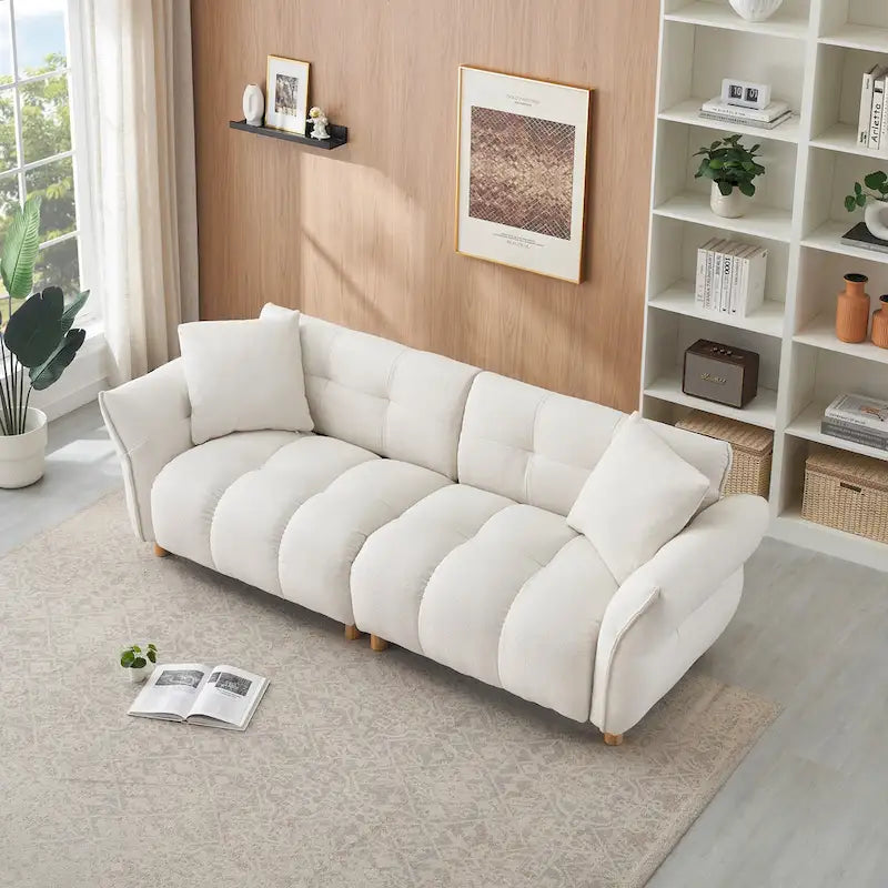 Beige 93.7 Teddy Fabric 3-seater Sofa with Matching Pillows