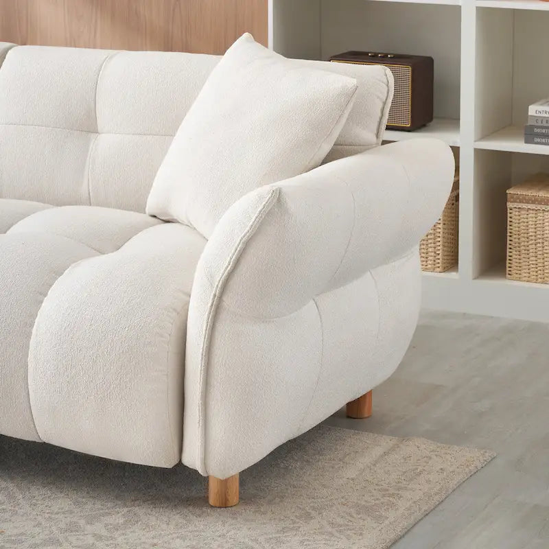 Beige 93.7 Teddy Fabric 3-seater Sofa with Matching Pillows