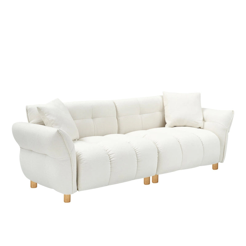 Beige 93.7 Teddy Fabric 3-seater Sofa with Matching Pillows