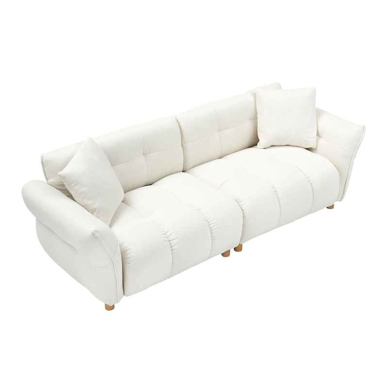 Beige 93.7 Teddy Fabric 3-seater Sofa with Matching Pillows