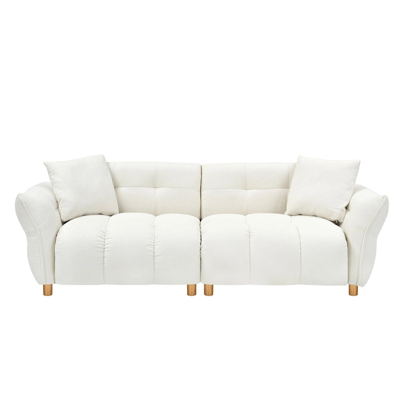 Beige 93.7 Teddy Fabric 3-seater Sofa with Matching Pillows