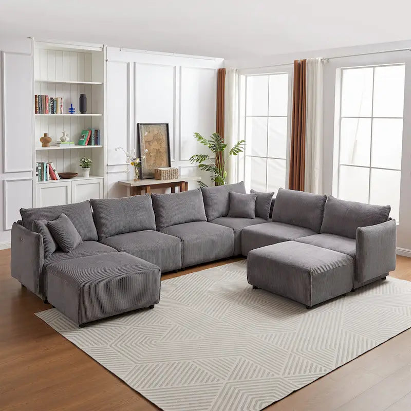 8-Piece Corduroy Modular Sectional Sofa with Ottoman