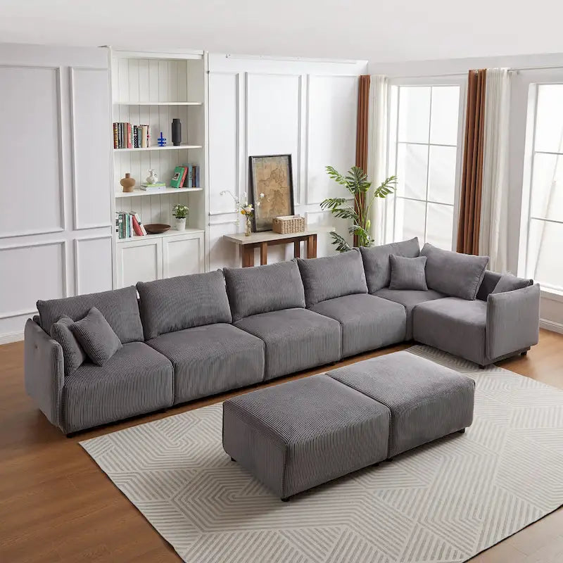 Divano sezionale modulare in velluto a coste da 8 pezzi con pouf