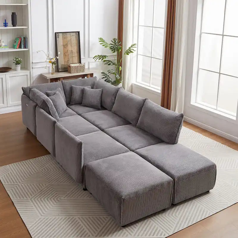 Divano sezionale modulare in velluto a coste da 8 pezzi con pouf
