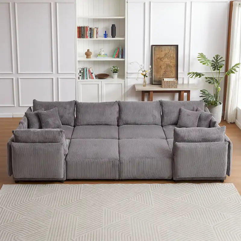 Divano sezionale modulare in velluto a coste da 8 pezzi con pouf