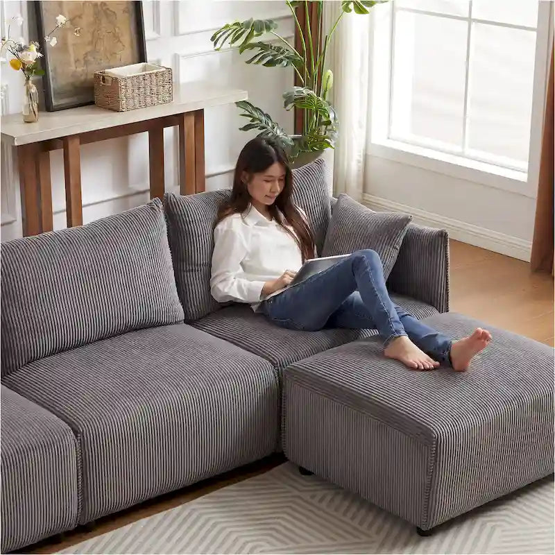 Divano sezionale modulare in velluto a coste da 8 pezzi con pouf