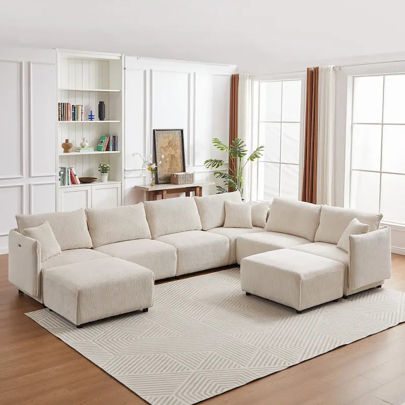 Divano sezionale modulare in velluto a coste da 8 pezzi con pouf