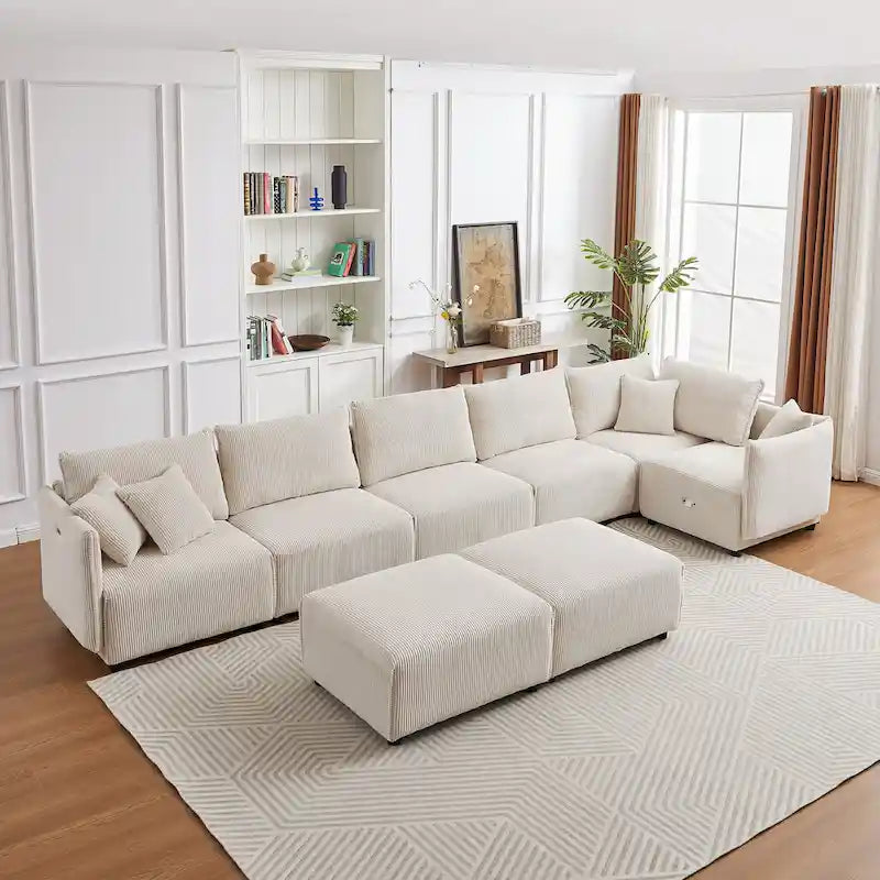Divano sezionale modulare in velluto a coste da 8 pezzi con pouf