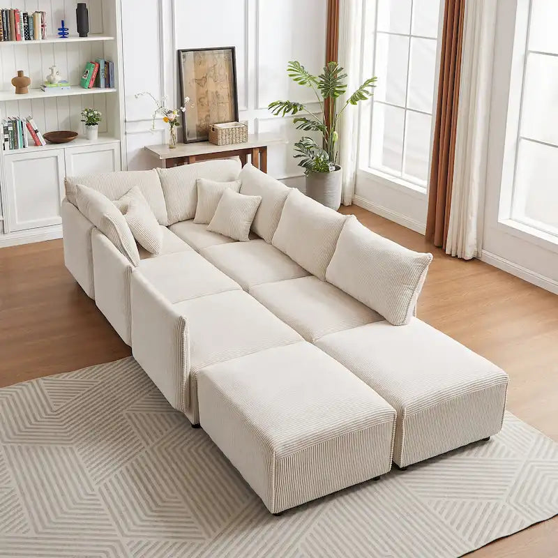 Divano sezionale modulare in velluto a coste da 8 pezzi con pouf
