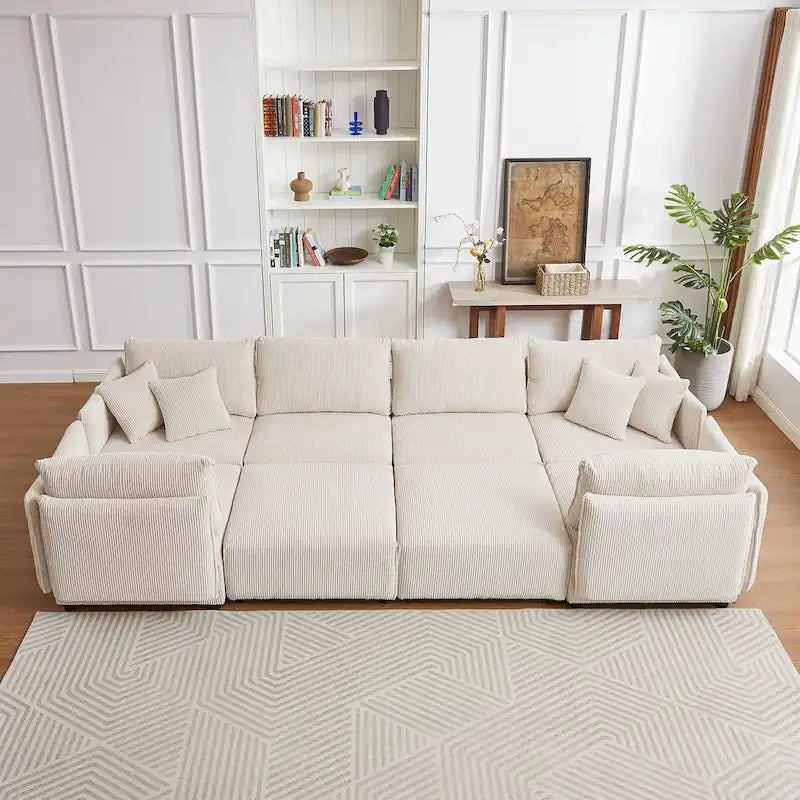 Divano sezionale modulare in velluto a coste da 8 pezzi con pouf