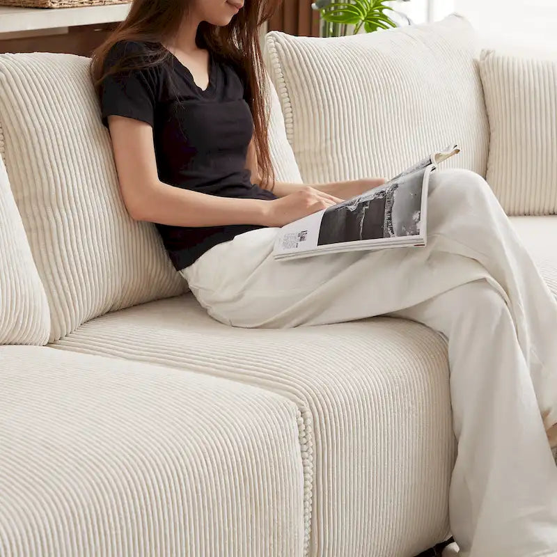 Divano sezionale modulare in velluto a coste da 8 pezzi con pouf