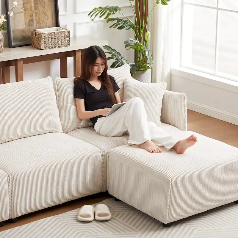 Divano sezionale modulare in velluto a coste da 8 pezzi con pouf